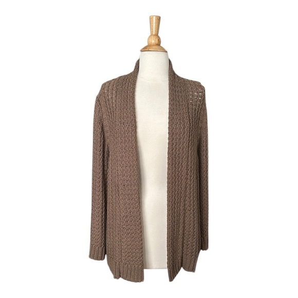 CHICO’S Crochet Open Cardigan Sweater Brown Neutral Bohemian Earthy Size Medium - Picture 2 of 16